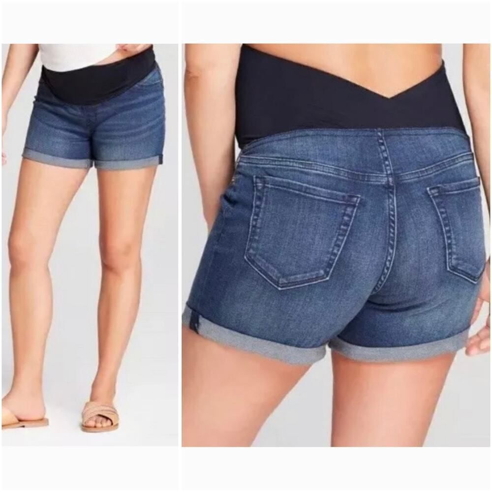 Isabel Maternity Cuffed Midi Shorts With Crossover Panel sz 12